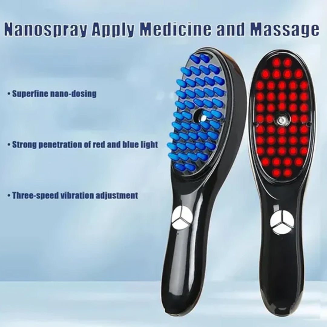 Unisex Electric Hair Growth Comb – Red & Blue LED Light Therapy & Steam Spray Hair Hydration