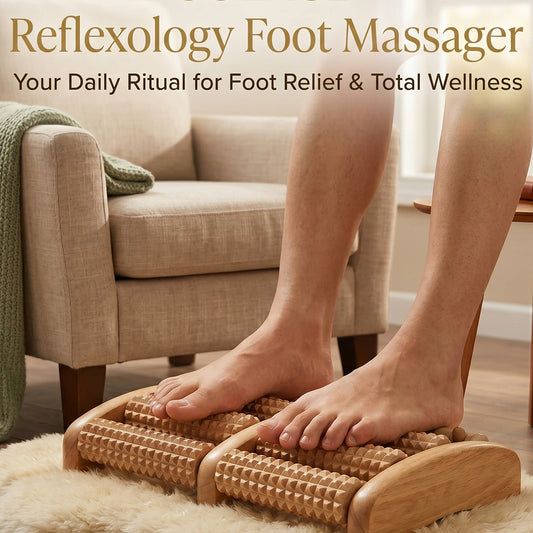 Premium Wooden Foot Roller Massager – Manual Reflexology Therapy Tool for Pain & Stress Relief