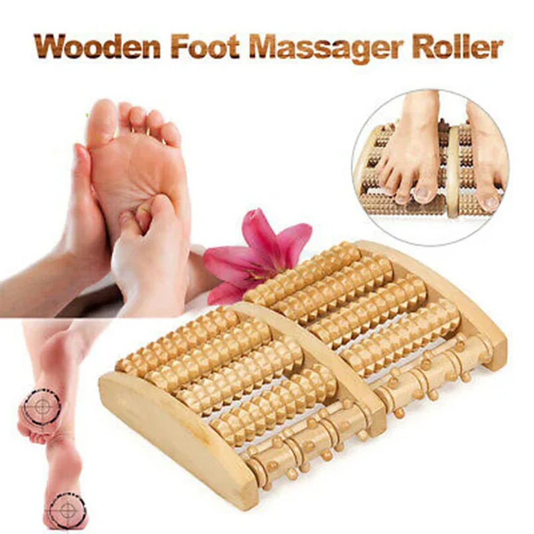 Premium Wooden Foot Roller Massager – Manual Reflexology Therapy Tool for Pain & Stress Relief
