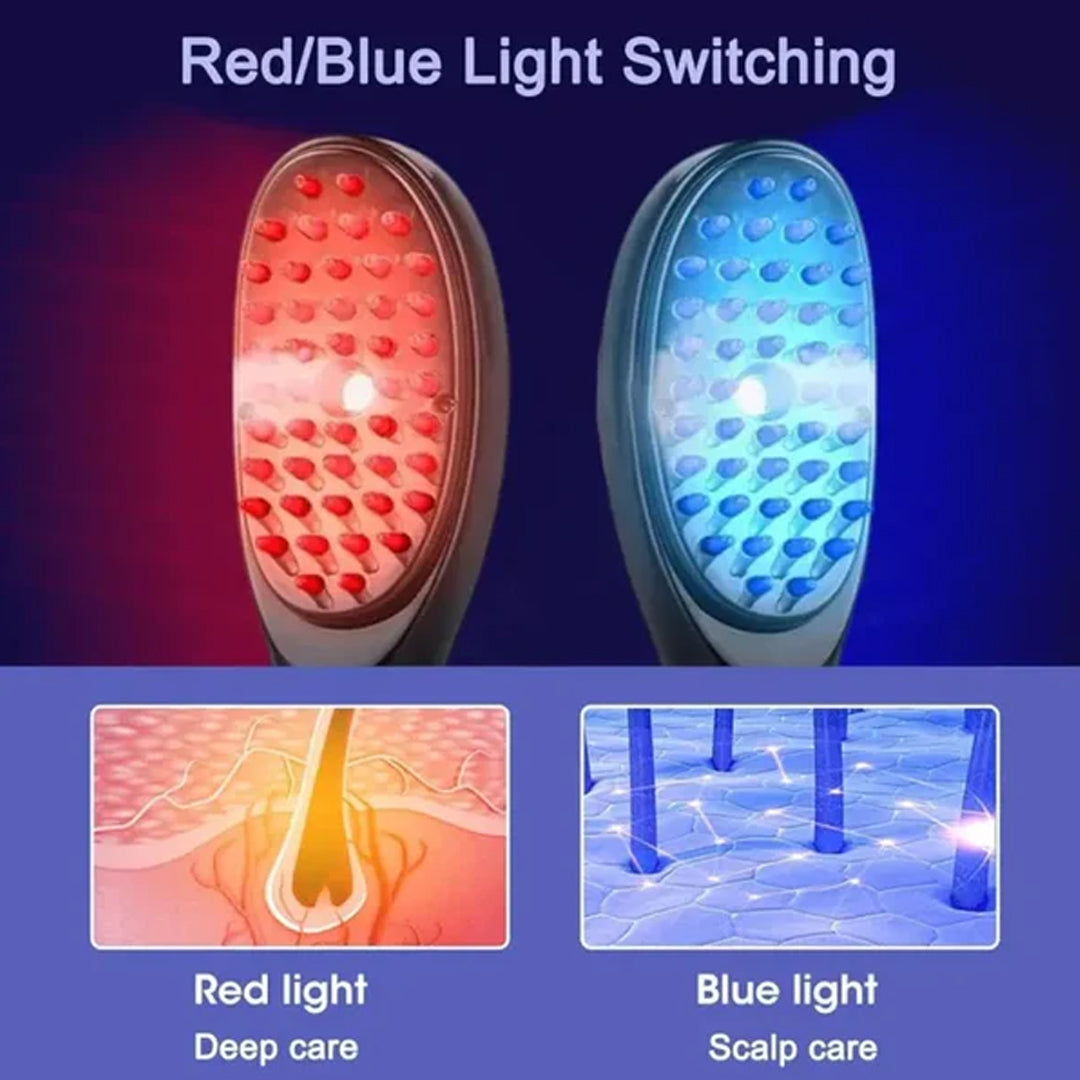 Unisex Electric Hair Growth Comb – Red & Blue LED Light Therapy & Steam Spray Hair Hydration