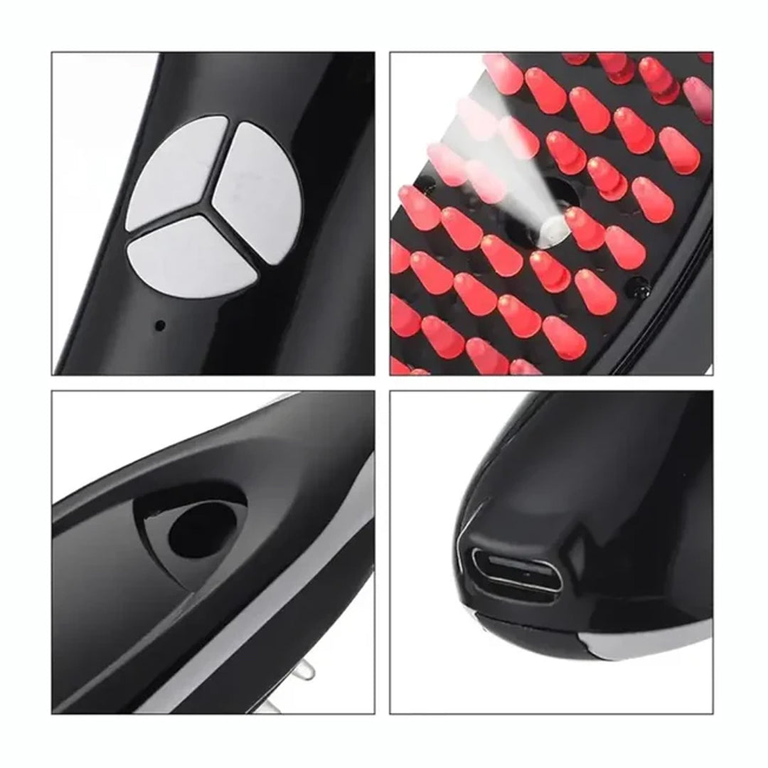Unisex Electric Hair Growth Comb – Red & Blue LED Light Therapy & Steam Spray Hair Hydration
