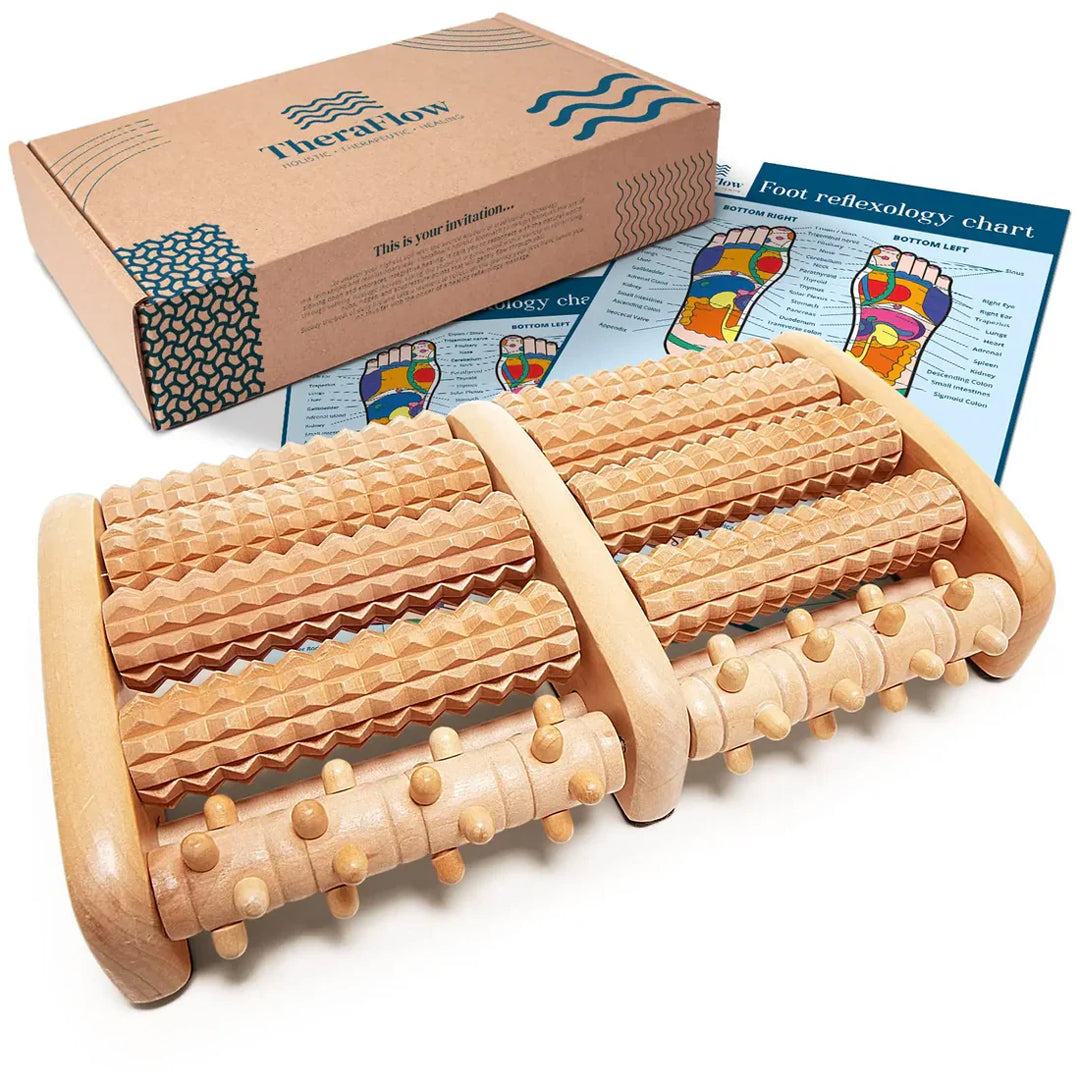 Premium Wooden Foot Roller Massager – Manual Reflexology Therapy Tool for Pain & Stress Relief